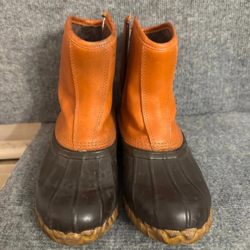 Cabelas Mens Duck Boots Tan Brown Leather Rubber Steel Shank Size 9 Zip Up